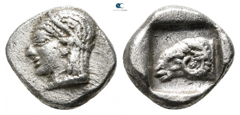 Troas. Kebren circa 450 BC. 
Diobol AR

11mm., 1,26g.

Female head to left,...