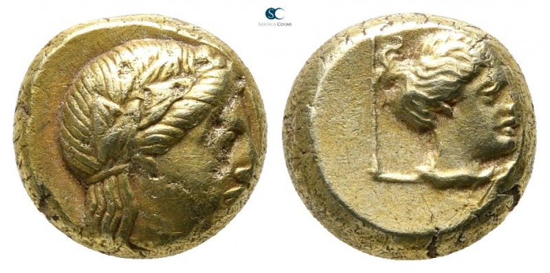 Lesbos. Mytilene 377-326 BC. 
Hekte EL

10mm., 2,52g.

Laureate head of Apo...