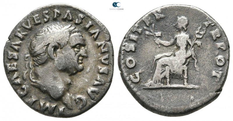 Vespasian AD 69-79. Rome
Denarius AR

19mm., 3,15g.

IMP CAESAR VESPASIANVS...
