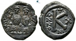 Justin II and Sophia AD 565-578. Dated RY 10=AD 574/5. Nikomedia. Half follis Æ