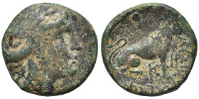 THRACE. Lysimacheia. Circa 309-220 BC. Ae (bronze, 3.51 g, 17 mm). Turreted and laureate head of Tyche or Kybele to right. Rev. ΛΥΣΙ-ΜΑΧΕΩΝ Lion seate...