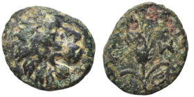 THRACE. Lysimacheia. Circa 309-220 BC. Ae (bronze, 2.48 g, 16 mm). Head of a lion to right. Rev. ΛY-ΣI Grain ear; to lower left, monogram of AN. Cf Le...