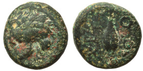 THRACE. Chersonesos. Circa 386-309 BC. Ae (bronze, 2.15 g, 12 mm). Head of lion left. Rev. XEP / PO Grain ear. SNG Copenhagen 844-5; HGC 3.2, 1439. Ne...