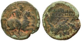 IONIA. Magnesia ad Maeander. Circa 300-275 BC. Ae (bronze, 2.88 g, 16 mm). Rider in military dress and chlamys galloping right, holding spear in right...