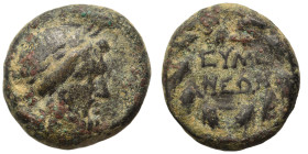 PHRYGIA. Eumeneia. Circa 200-133 BC. Ae (bronze, 3.56 g, 14 mm). Laureate head of Zeus right. Rev. EYME / NEΩN Legend in two lines within wreath. SNG ...