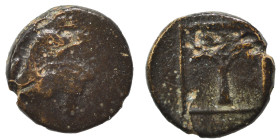 TROAS. Skepsis. Circa 400-310 BC. Ae (bronze, 0.65 g, 8 mm). Forepart of Pegasos to right. Rev. Fig tree within linear square border. SNG Copenhagen 4...