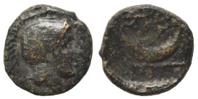TROAS. Sigeion. Circa 350 BC. Ae (bronze, 0.97 g, 9 mm). Helmeted head of Athena right. Rev: Σ - Ι / Γ - Ε Crescent left within linear square. SNG von...