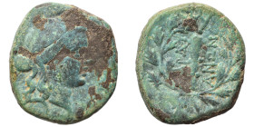 LYDIA. Sardes. Circa 133 BC-AD 14. Ae (bronze, 2.93 g, 15 mm). Laureate head of Apollo to right. Rev. ΣAPΔI-ANΩN Club, all within oak wreath; to right...