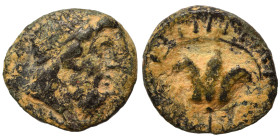 ISLANDS off CARIA. Rhodos. Circa 120-84 BC. Ae (bronze, 1.80 g, 13 mm). Laureate head of Zeus right. Rev. Rose surmounted by solar disk. HGC 6, 1475. ...