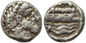 PHOENICIA. Arados. Uncertain king. Circa 348/7-339/8 BC. 1/3 Shekel (silver, 2.98 g, 13 mm ). Laureate head of Ba‘al-Arwad right. Rev. Galley sailing ...