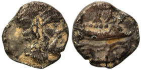 PHOENICIA. Arados. Uncertain king. Circa 400-384 BC. 1/16 Shekel (silver, 0.70 g, 9 mm). Laureate head of Ba'al-Arwad right. Rev. Galley right, above ...