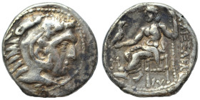 KINGS of MACEDON. Alexander III the Great, 336-323 BC. Drachm (silver, 3.78 g, 17 mm), Miletos. Head of Herakles to right, wearing lion skin headdress...