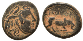 SELEUKID KINGS of SYRIA. Seleukos I Nikator, 312-281 BC. Ae (bronze, 6.23 g, 20 mm), Seleukeia on the Tigris, circa 296-181. Winged head of Medusa to ...