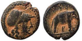 SELEUKID KINGS of SYRIA. Seleukos I Nikator, 312-281 BC. Ae (bronze, 7.66 g, 19 mm), Seleucia on the Tigris. Helmeted head of Athea to right. Rev. Ele...
