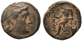 SELEUKID KINGS of SYRIA. Antiochos II Theos, 261-246 BC. Ae (bronze, 4.96 g, 16 mm), Antioch on the Orontes. Laureate head of Apollo to right. Rev. ΒΑ...