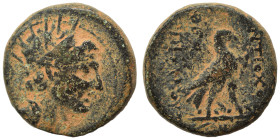SELEUKID KINGS of SYRIA. Antiochos IV Epiphanes, 175-164 BC. 'Egyptianizing' series. Ae (bronze, 9.14 g, 20 mm), Antioch on the Orontes. Diademed and ...