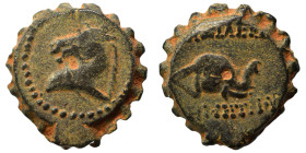 SELEUKID KINGS of SYRIA. Demetrios I Soter, 162-150 BC. Ae Serrate (bronze, 4.45 g, 16 mm), Antioch. Head of horse left. Rev. BAΣIΛEΩΣ / ΔHMHTPIOY Hea...