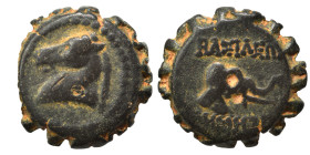 SELEUKID KINGS of SYRIA. Demetrios I Soter, 162-150 BC. Ae Serrate (bronze, 4.73 g, 16 mm), Antioch. Head of horse left. Rev. BAΣIΛEΩΣ / ΔHMHTPIOY Hea...