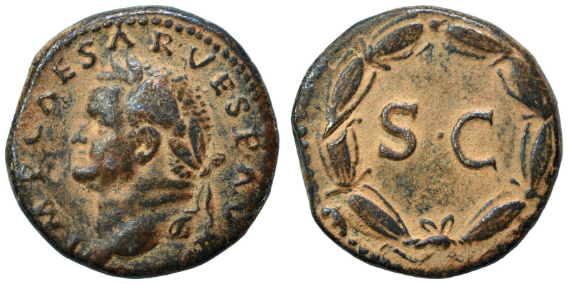 Vespasian, 69-79. Ae (bronze, 6.25 g, 21 mm), Rome mint, for Syria. IMP CAESAR V...