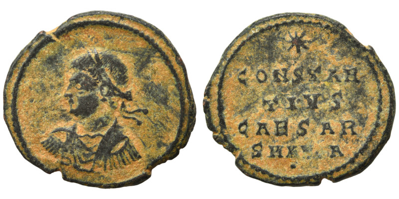 Constantius II, 337-361. Follis (bronze, 1.98 g, 18 mm), Antioch. Laureate, drap...