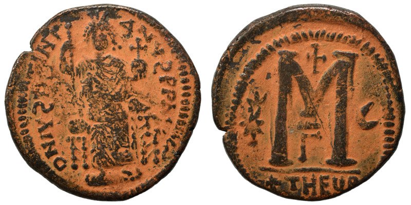 Justinian I, 527-565. Follis (bronze, 17.87 g, 32 mm), Theoupolis (Antioch). Jus...