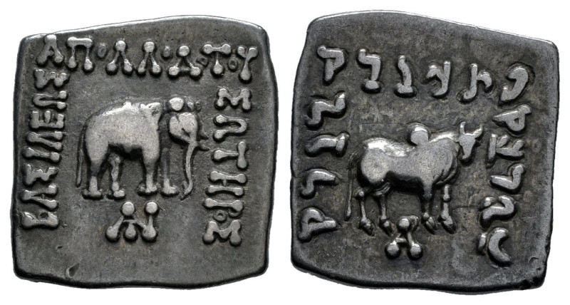 Kings of Bactria. Apollodotos I Soter. Drachm. 174-160 a.C. (Bopearachchi-4A). (...
