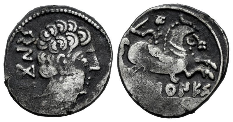 Baskunes-Barskunes. Denarius. 120-20 BC. Pamplona. (Abh-215). (Acip-1630). Anv.:...