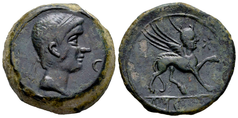 Kastilo-Castulo. Unit. 180 BC. Cazlona (Jaén). (Abh-702). Anv.: Diademed male he...