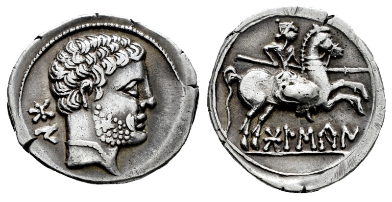 Bolskan. Denarius. 180-20 a.C. Huesca. (Abh-1911). (Acip-1417). Anv.: Bearded he...