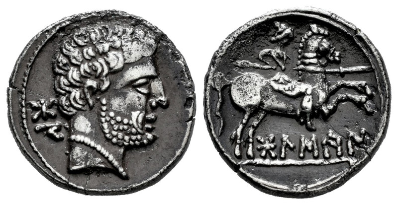 Bolskan. Denarius. 180-20 BC. Huesca. (Abh-1911). (Acip-1417). Anv.: Bearded hea...