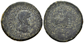 Osca. Augustus period. Unit. 24 BC - 14 AD. Huesca. (Abh-1929). (Acip-3213). Anv.: AVGVSTVS. DIVI. F. PONT. MAX. PATER. PATRIAE. around laureate head ...