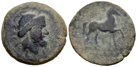 Sacili. Unit. 120-50 BC. Pedro Abad (Córdoba). (Abh-2019). (Acip-954). Anv.: Bearded head right, SACILI behind. Rev.: Horse walking right. Ae. 22,01 g...