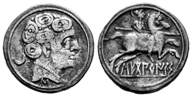 Sekobirikes. Denarius. 120-30 BC. Saelices (Cuenca). (Abh-2169). Anv.: Male head...