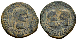 Tarraco. Time of Tiberius. Unit. 14-36 AD. Tarragona. (Abh-2376). (Acip-3273). Anv.: TI. CAESAR. AVG. PONT. MAX. TRIB. POT. around laureate head of Ti...