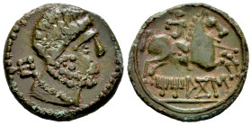 Titiakos. Unit. 120-20 BC. Tricio (La Rioja). (Abh-2395). (Acip-1898). (C-10). Anv.: Bearded head right, iberian letter TI behind. Rev.: Horseman righ...