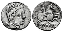 Turiasu. Denarius. 120-20 BC. Tarazona (Zaragoza). (Abh-2417). (Acip-1734). Anv.: Bearded head right, iberian letter KA, S and TU. Rev.: Horseman righ...