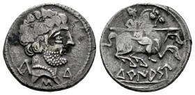 Turiasu. Denarius. 120-20 a.C. Tarazona (Zaragoza). (Abh-2417). (Acip-1722). (C-33). Anv.: Male head to the right and around Iberian letters KA, S, TU...