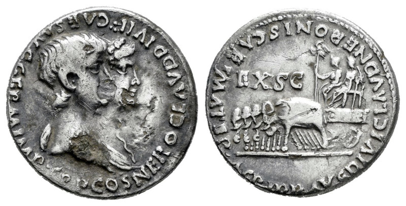 Claudius I and Agrippina II. Fourée Denarius. 55 d.C. Rome. (Ric-I 7). (Bmcre-8)...