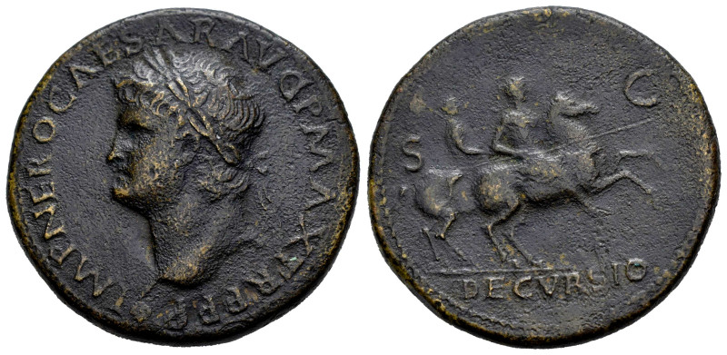 Nero. Sestertius. 67 d.C. Rome. (Ric-580). (C-87 var.). Anv.: IMP NERO CAESAR AV...