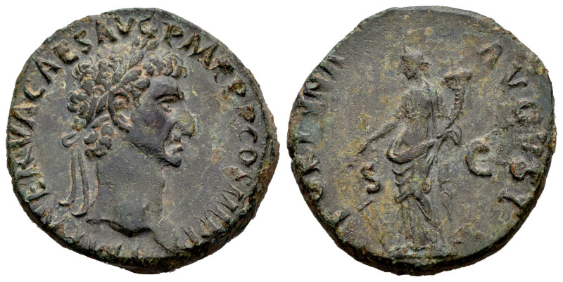 Nerva. Unit. 97 d.C. Rome. (Ric-II 83). Anv.: IMP NERVA CAES AVG P M TR P COS II...