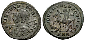 Probus. Antoninianus. 276-282 d.C. Serdica. (Ric-837). Anv.: VIRTVS PROBI AVG, radiate, helmeted, cuirassed bust left, holding spear and shield with r...
