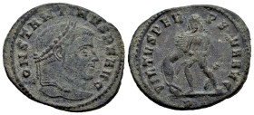 Constantinus I. Follis. 307-308 d.C. Ticinum. (Ric-99 var.). Anv.: CONSTANTINVS P F AVG, laureate head right. Rev.: VIRTVS PERPETVA AVG, Hercules stan...