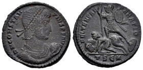 Constantius II. Centenionalis. 348-350 d.C. Thessalonica. (Ric-VIII 115). Anv.: D N CONSTANTIVS P F AVG, pearl diademed, draped and cuirassed bust to ...