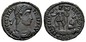 Constantius II. Follis. 337-361 d.C. Siscia. (Ric-243). Anv.: D N CONSTANTIVS P F AVG. Diademed, draped and cuirassed bust right. Rev.: FEL TEMP REPAR...
