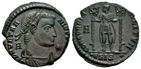 Vetranius. Centenionalis. 350 d.C. Siscia. (Ric-VIII 285). Anv.: D N VETRANIO P (F AVG), laureate, draped and cuirassed bust to right; A behind, star ...