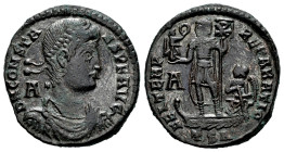 Constans. Centenionalis. 348-350 d.C. Thessalonica. (Ric-122). Anv.: D N CONSTANTIVS P F AVG, pearl-diademed, draped and cuirassed bust right; A behin...