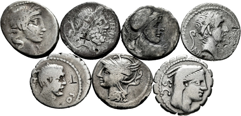 Lot of 7 Denarii from the Roman Republic. Great variety of Families, all differe...