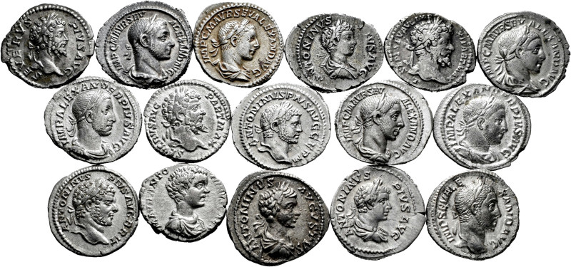 Lot of 16 coins from the Roman Empire. Denarius of the Severian dynasty, contain...