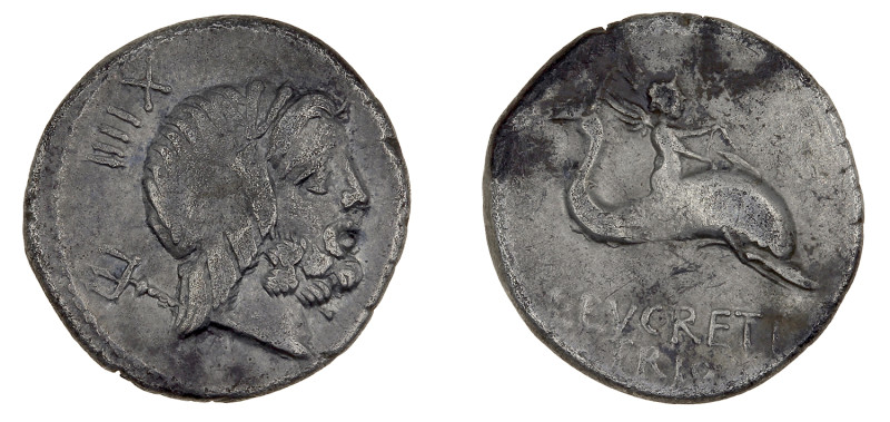 Roman Republic
L. Lucretio Trio (74 BC), Denário, Anv: busto laureado de Neptun...