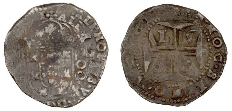 Portugal
D. Afonso VI Meio Cruzado (200 Réis) 1666, PORTVGALI prata, AG.28.19, ...